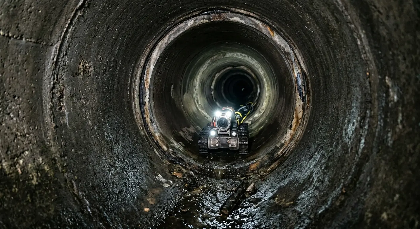 Robotic sewer camera inspecting pipe interior for Drain Snake Service in Schenectady
